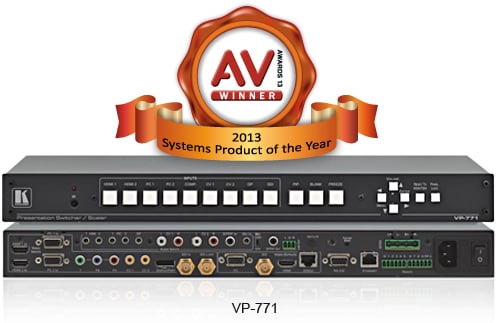 Kramer wins Manufacturer of the Year Award at AV Awards 2013, together with Systems Product of the Year Award for the VP−771